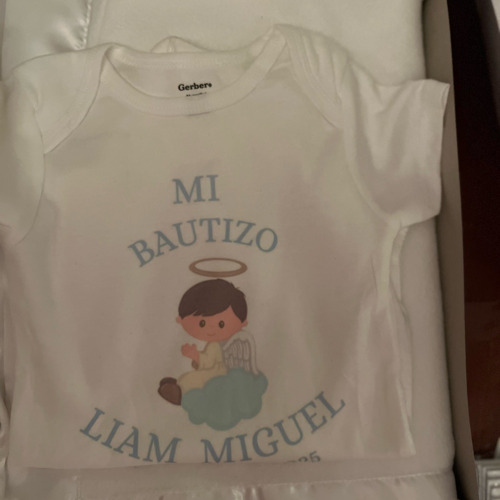 White Baptism Shirt with Angel Design personalized T-shirt TDF